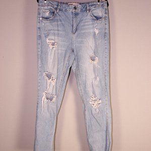 Garage Mid-High Rise Denim Distressed Straight Jean